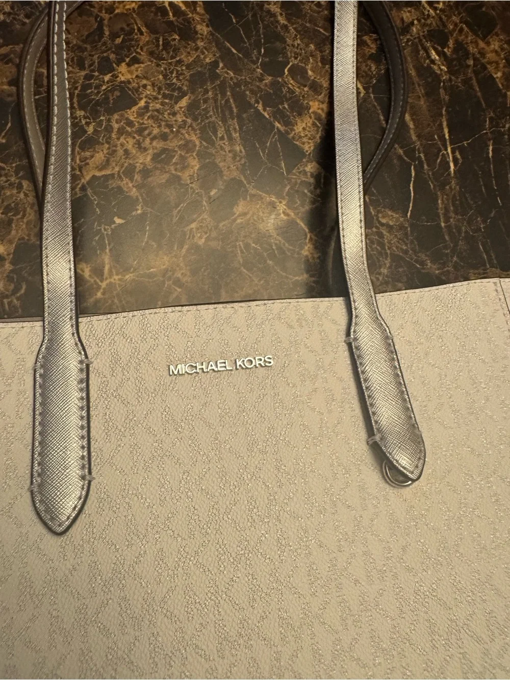 Michael Kors White and Silver Logo Tote